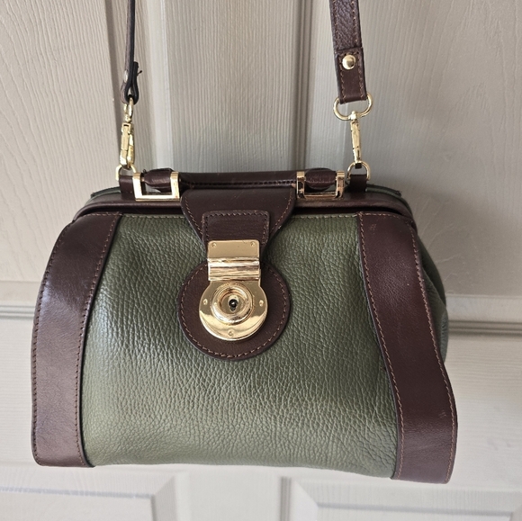 Divina Firenze Leather Crossbody Clutch Bag Satchel GreenBrown Removeable Strap - Picture 4 of 16